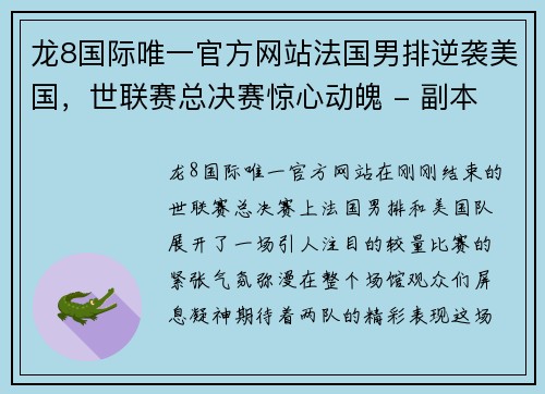 龙8国际唯一官方网站法国男排逆袭美国，世联赛总决赛惊心动魄 - 副本