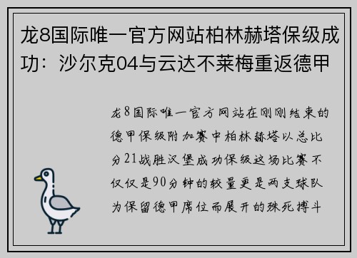 龙8国际唯一官方网站柏林赫塔保级成功：沙尔克04与云达不莱梅重返德甲的精彩故事