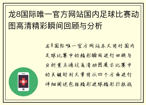 龙8国际唯一官方网站国内足球比赛动图高清精彩瞬间回顾与分析