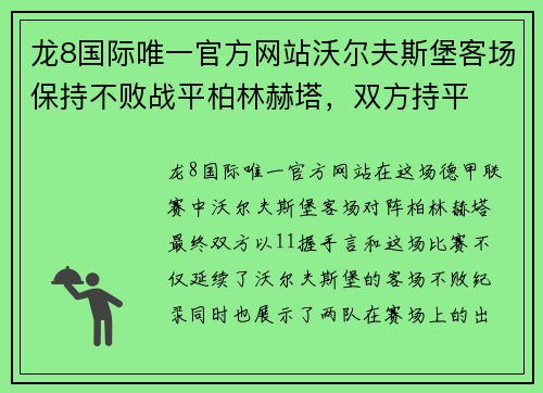 龙8国际唯一官方网站沃尔夫斯堡客场保持不败战平柏林赫塔，双方持平