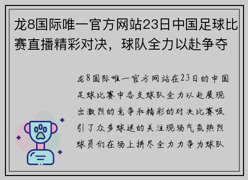 龙8国际唯一官方网站23日中国足球比赛直播精彩对决，球队全力以赴争夺胜利